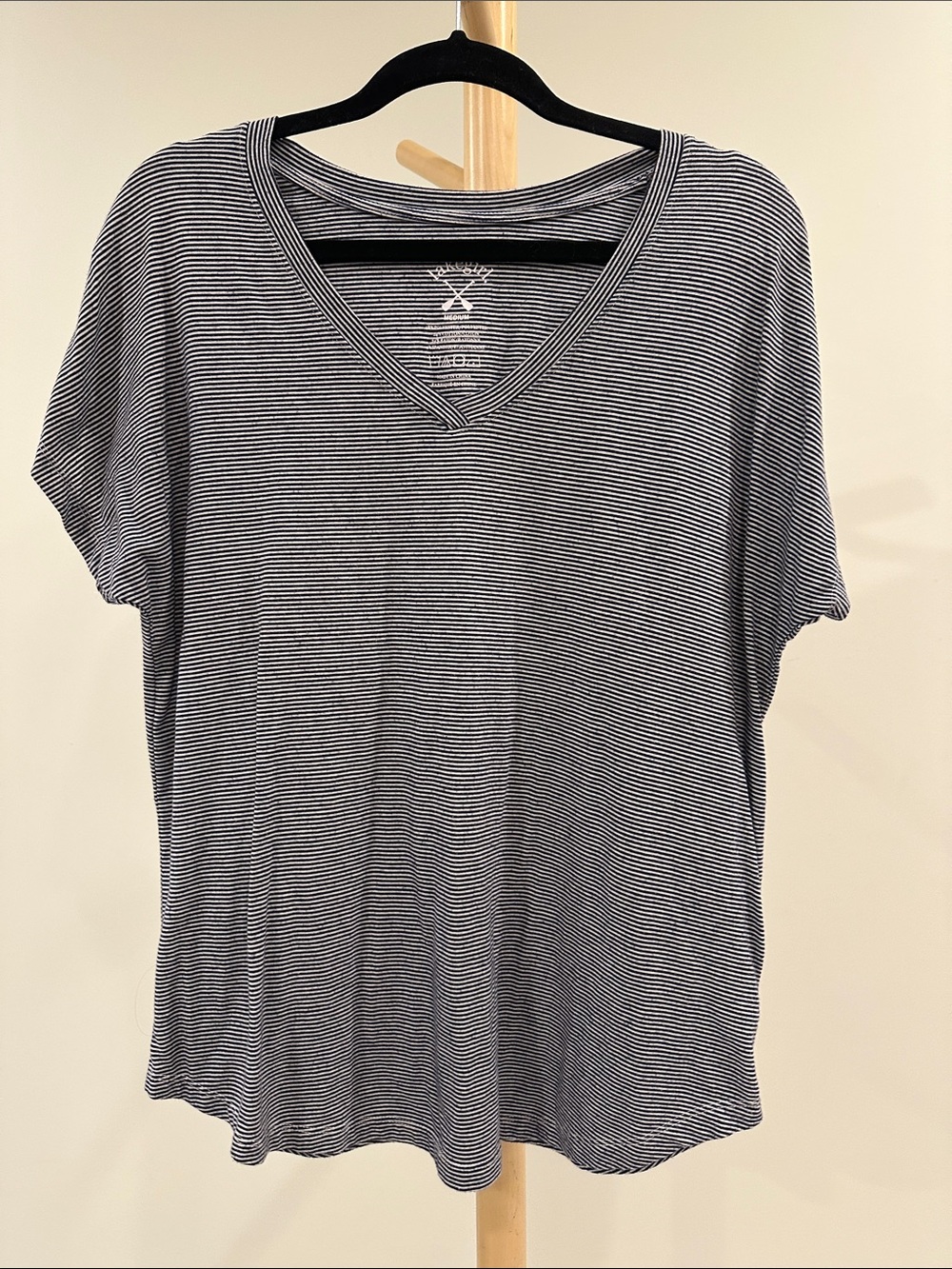 Lake Girl Super Soft Striped V-Neck Tee - Black & White